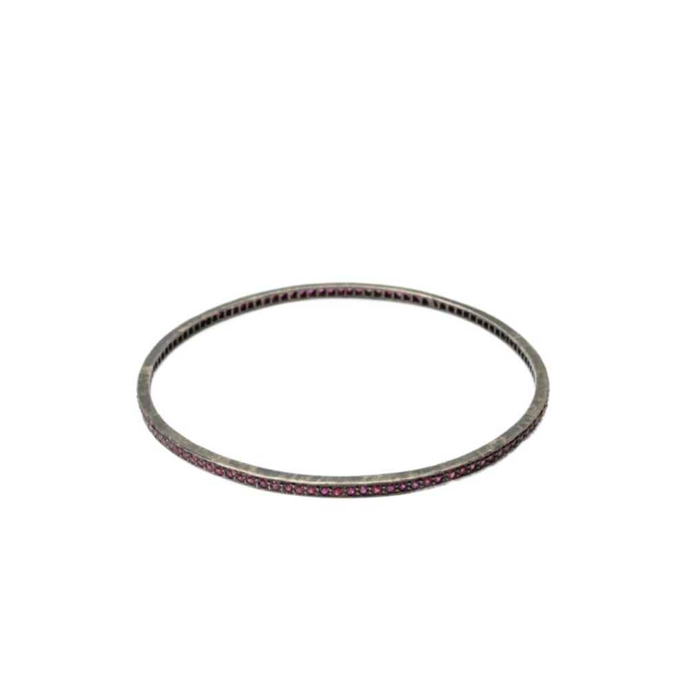 Designer Womens Oxidized 925 Silver Ruby Bangle 2.5" 8.2g